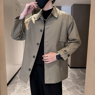 韩版 新款 轻熟风休闲外套 风衣男2024秋季 休闲潮卡其色马肯翻领短款