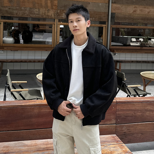 秋冬季麂皮绒夹克男士韩版修身帅气加绒加厚短款羊羔毛领风衣外套