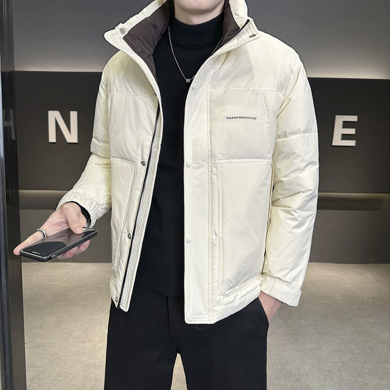 冬季男装短款拼色立领白鸭绒羽绒服韩版休闲保暖轻便简约外套潮牌