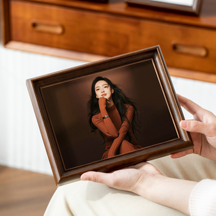 高级感写真洗照片定制摆台实木相框空框加打印diy展示架六6寸a4