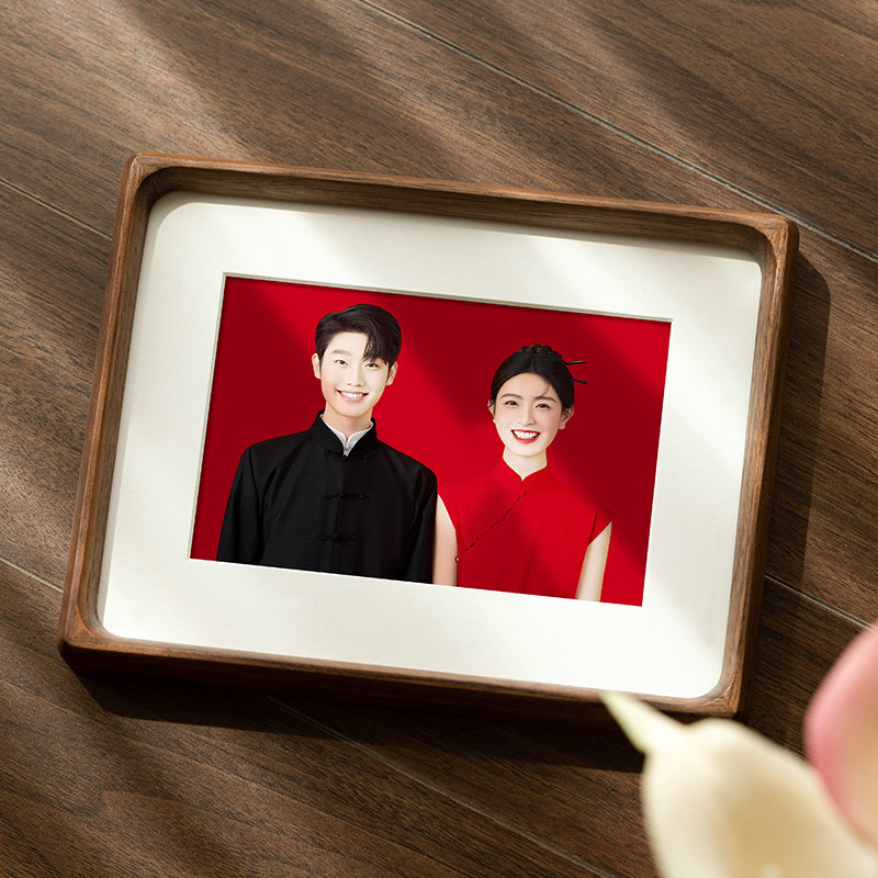 黑胡桃实木相框摆台高级感洗结婚登记证件照片6寸8寸打印定制diy