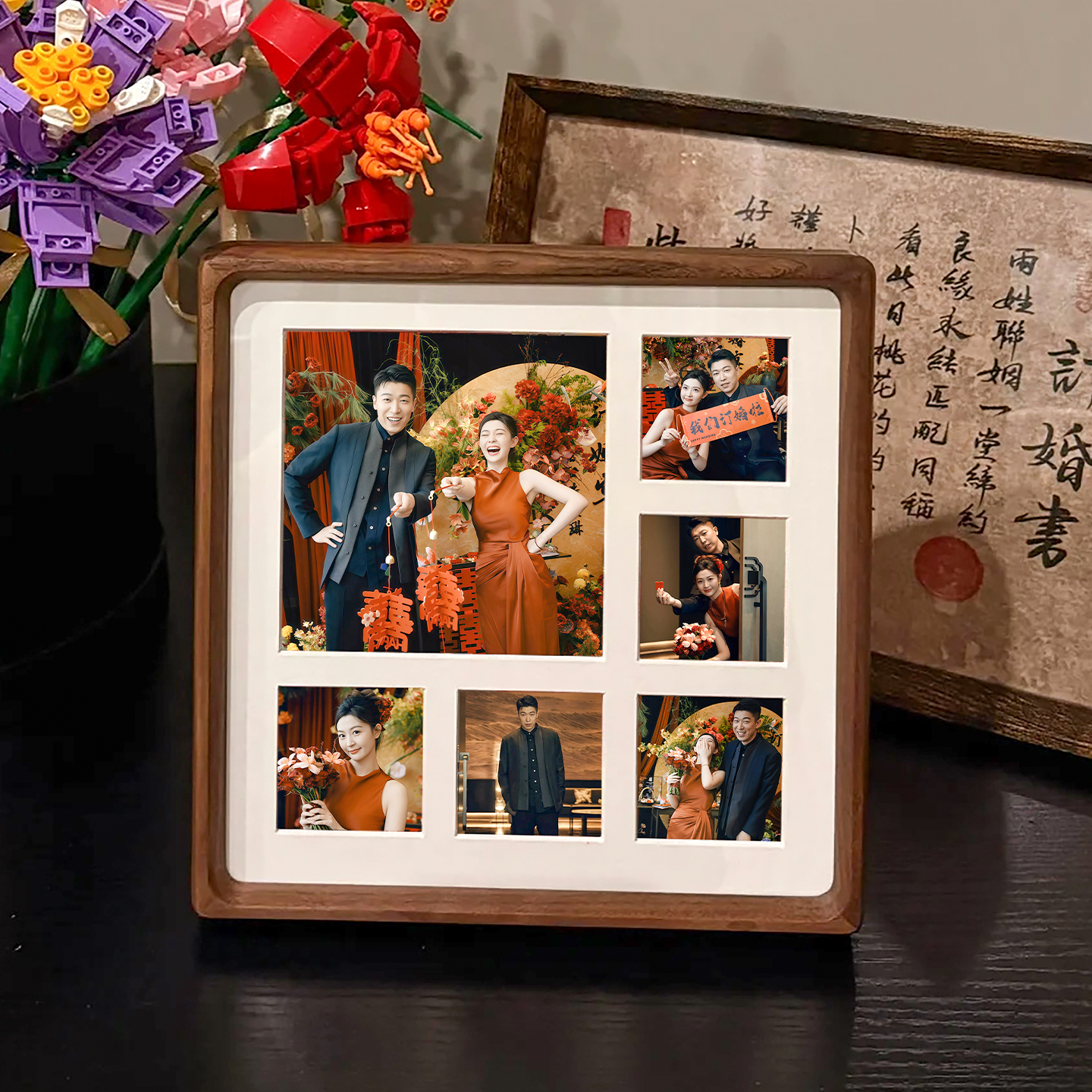 订婚纱照片9宫格记录黑胡桃相框