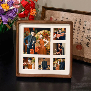 结婚照片定制摆台diy9宫格实木相框加打印婚纱纪念相册装裱高级感