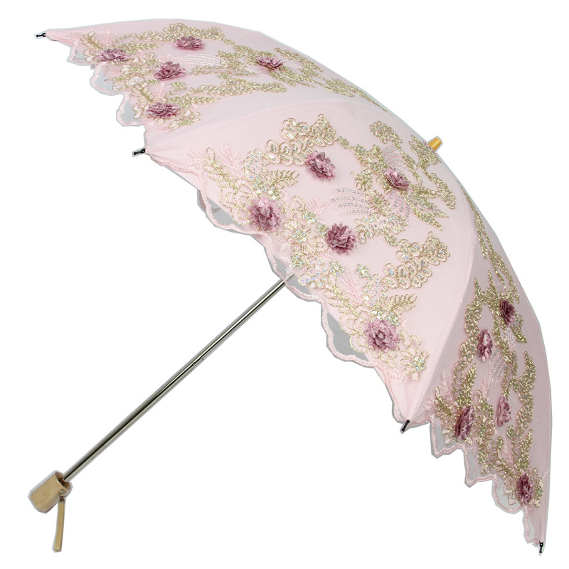 好梦太阳伞防晒防紫外线晴雨伞二折叠遮阳伞蕾丝公主刺绣伞H0265