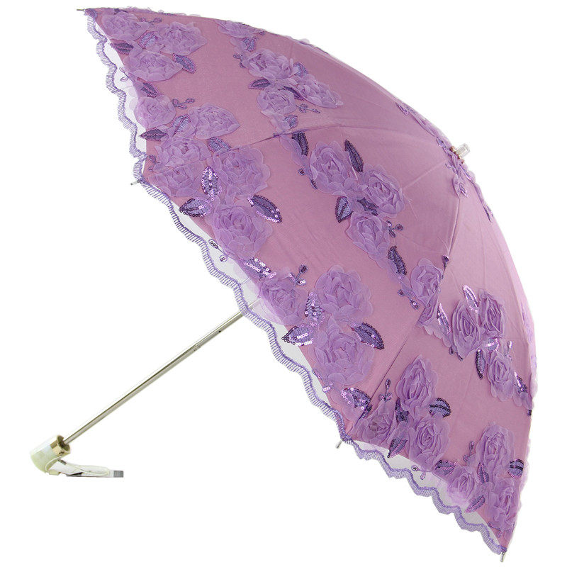 雅丽太阳伞二折黑胶双层蕾丝立体刺绣防晒防紫外线遮阳伞晴雨伞女