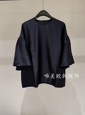 欧洲站2026夏季新款百搭圆领净版宽松休闲压褶短袖桑蚕丝T恤1090