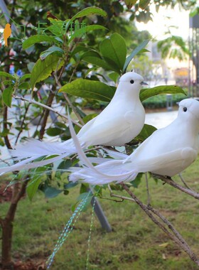 一对装扭头羽毛仿真工艺鸟和平鸽