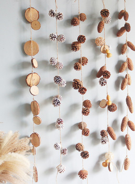 怀旧复古风原木松果装饰森系挂件空中吊饰麻绳客厅客栈墙饰幼儿园