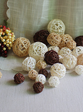 印尼手工编织藤球空中挂饰咖啡色白色米色拍照道具幼儿园吊饰新品