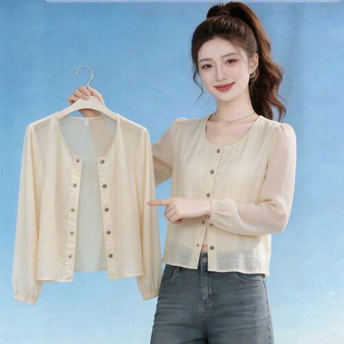 肌理感雪纺衬衫外套女薄款冰丝防晒开衫外搭配裙子披肩高级感罩衫
