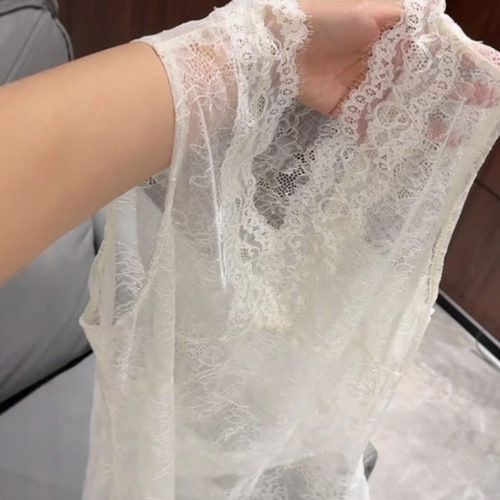 十三行法式温柔风百搭无袖蕾丝背心女早春装高级性感V领防晒上衣