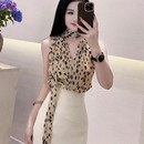 气质女士上衣高级感轻奢减龄时尚 夏 独特绝美黄色V领无袖 豹纹衬衫