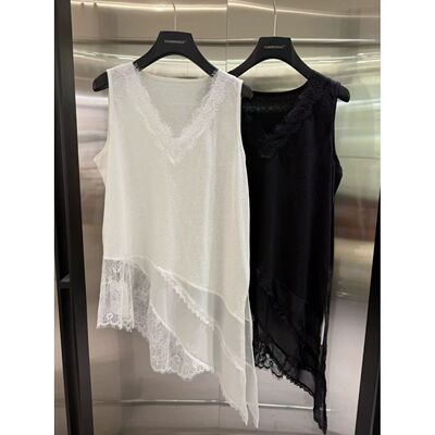 纯棉大码欧货重工蕾丝拼接背心女夏季2026新款宽松显瘦无袖上衣女