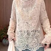 上衣百搭 轻奢高级秋冬内搭叠穿长袖 重工镂空蕾丝打底衫 女2025新款