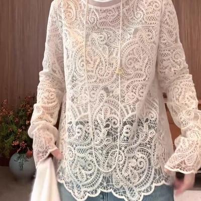 重工镂空蕾丝打底衫女2025新款轻奢高级秋冬内搭叠穿长袖上衣百搭
