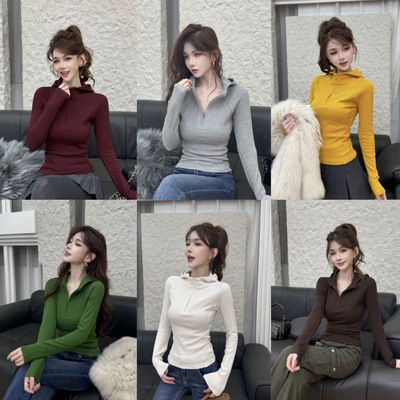 卡卡女装官方旗舰正品美式街头加绒拉链修身百搭连帽卫衣T恤上衣