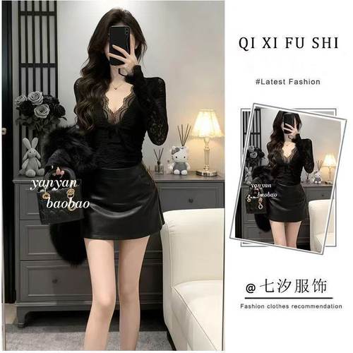 法式气质御姐风蕾丝拼接假两件套装女秋冬性感修身包臀裙时尚短裙