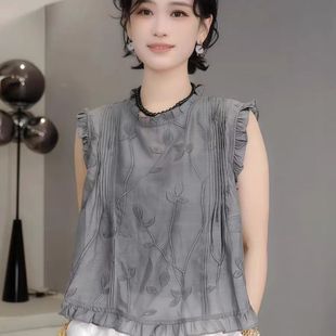 上衣薄款 衬衫 小衫 短袖 宽松高级感小个子法式 夏季 女小飞袖 2025新款