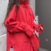 欧货立领长袖 休闲高级感百搭开叉衬衣外套春季 衬衫 女宽松气质时尚