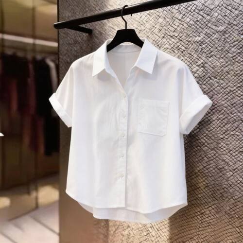 白色polo领短袖衬衫女夏季2026新款宽松百搭超好看衬衣小个子上衣
