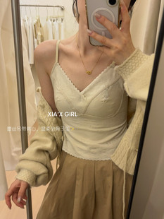 深V蕾丝吊带背心女带胸垫一体固定杯美背内衣小胸 CHARM FULL