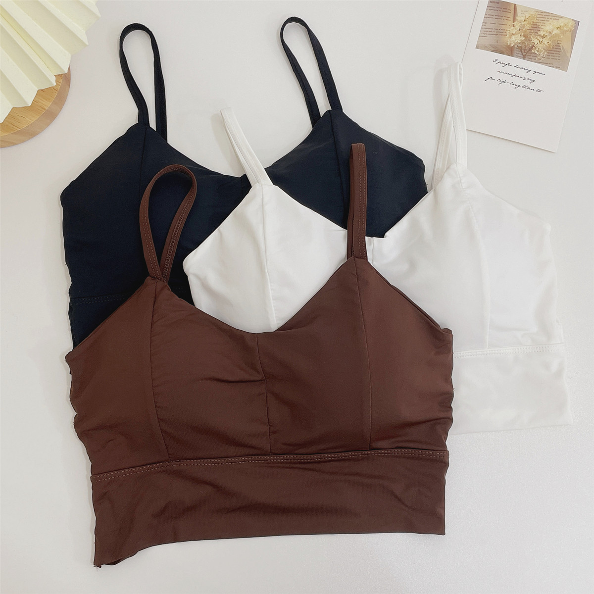 full of charm 美背背心冰丝吊带无痕内衣女打底带胸垫一体裹胸夏