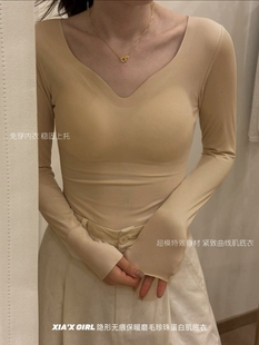 无痕保暖磨毛固定杯垫底衣女带胸垫打底衫 CHARM 上衣小胸 FULL