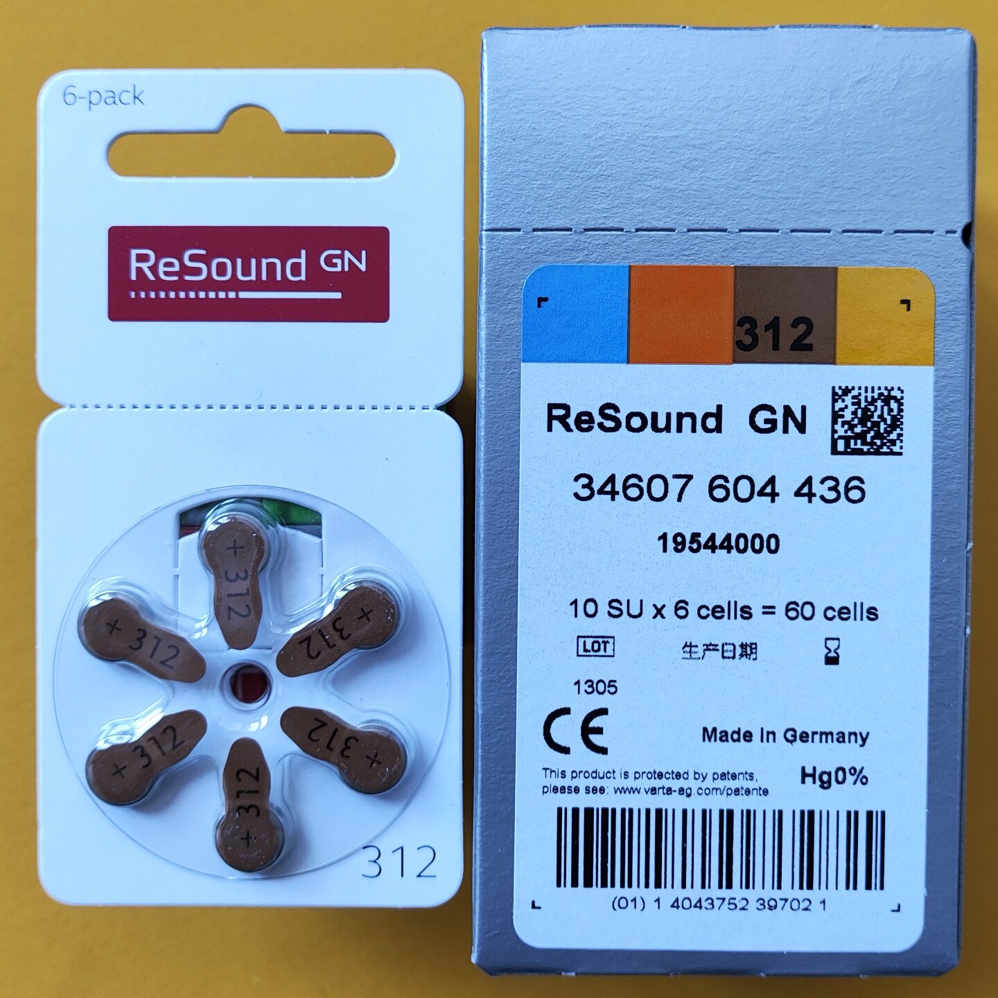 德国进口瑞声达锌空助听器电池312/PR41峰力唯听奥迪康助听耳机用