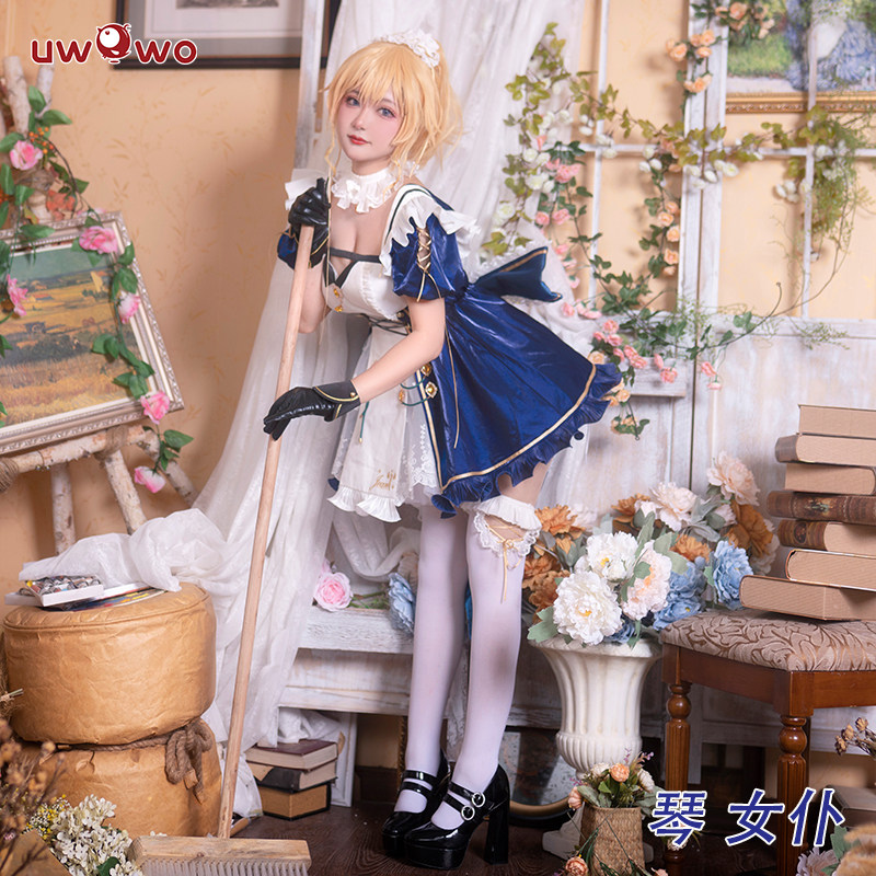 现货Uwowo悠窝窝原神琴同人女仆装cosplay服装女礼服连衣裙全套_虎窝淘
