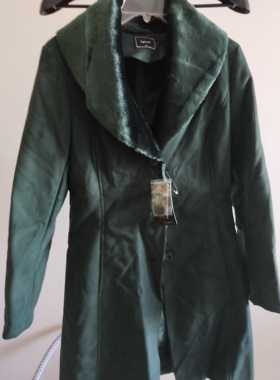 splash原单女春秋麂皮绒复合大衣翻领墨绿色