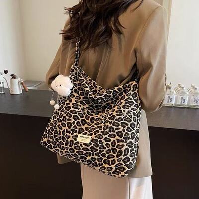 Original Design Leopard Canvas Tote Bag Women Work Shoulder