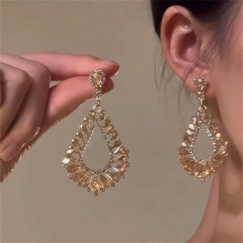 Hollow Hoop Earrings Rhinestone WaterDrop Statement Earrings