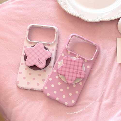 Pink Wave Phone Stand Case for iPhone 16 17 15 Star Cute
