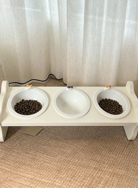 猫家具萌猫斜面木制猫餐桌 猫碗架猫食盆 彩色猫瓷碗 包邮