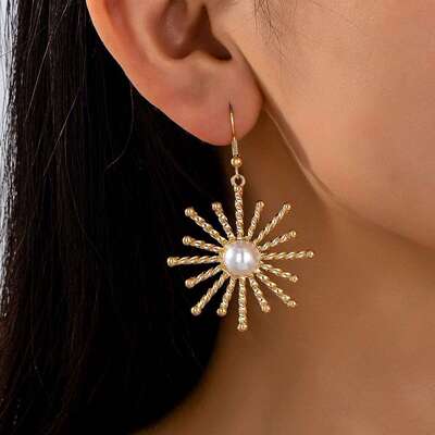 Retro Pearl Sunflower Earrings Sparkly Hoops Studs