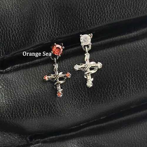 Cute Snake Cross Dangle Earrings Rhinestone Drop Stud