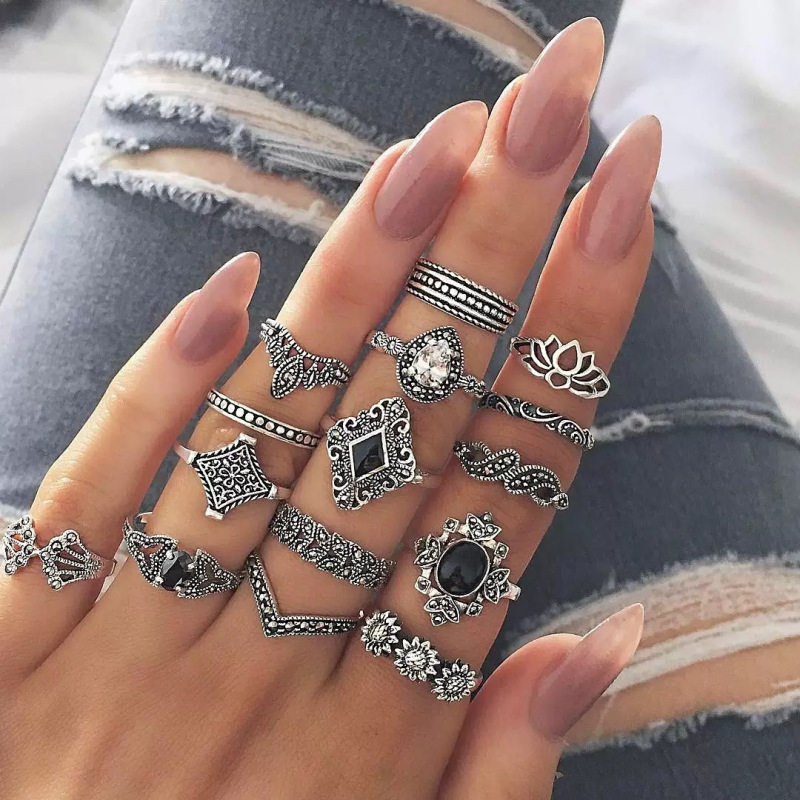 Minimalist Knuckle Ring Set Couple Rings Set - 实物图