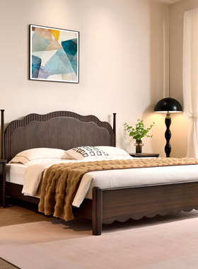 2026新款中古风床1米8的全实木床黑胡桃木原木双人主卧法式复古