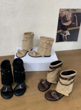 厚底皮带扣裤管凉靴子女夏2026新款内增高小个子罗马凉鞋显瘦短靴