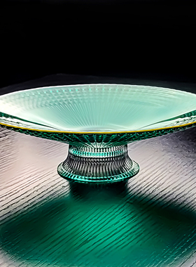 绿色水晶玻璃托盘高脚果盘小精致水果盘轻奢高档高颜值高级感高端