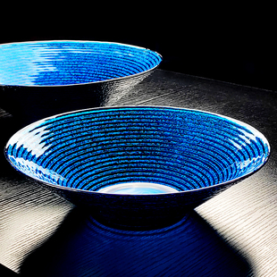 玻璃果盘凉菜碗水果盘蔬菜沙拉蓝色自助餐器皿酒店专用商用高端大