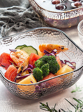 2025新款方形水晶玻璃碗沙拉水果盘高颜值盘子客厅家用果盘小高级