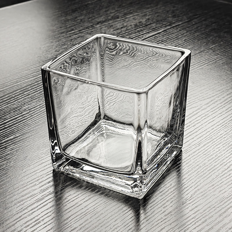 方形玻璃碗收纳盒四方缸粗盐罐容器杯透明方杯方碗大口径无盖专用