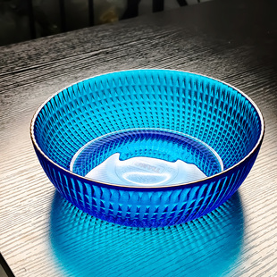 水晶玻璃盆水果盘沙拉碗大号果盘高颜值器皿高端精致高档蓝色大碗