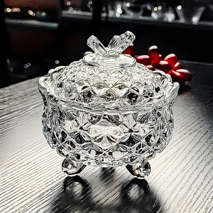 水晶玻璃碗零食糖果罐糖缸欧式 容器果盘干果盘带盖收纳盒复古储物