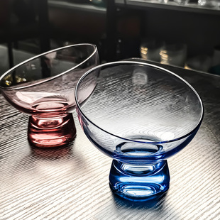 水晶玻璃碗小果盘精致水果盘糖果高级感透明高脚器皿透明甜品蓝色