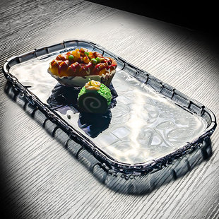 水晶玻璃水果盘长方形托盘茶盘高级感家用果盘客厅轻奢高端高颜值