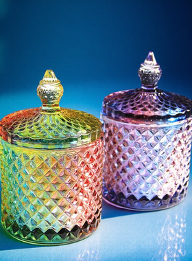 2025新款水晶玻璃碗紫色糖果罐储存收纳盒琉璃零食白糖盘消磁彩色