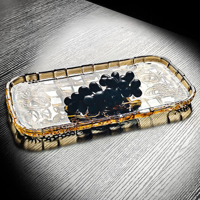 水晶玻璃水果盘长方形托盘茶盘高级感轻奢高端高颜值家用果盘客厅