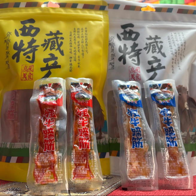 西藏圣天源西藏牦牛蹄筋香辣五香250克真空散装开袋及时网红零食